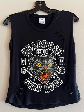 Headrush Fear None Black Panther Graphic Distressed Muscle Tank Top Size Medium